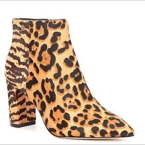 Antonio Melani Calves Fur Brazil Leopard Print Block Heel Booties